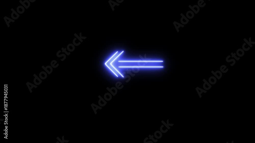 Neon arrow symbol icon animation. Direction Arrow Symbol Pointing on black Screen background.