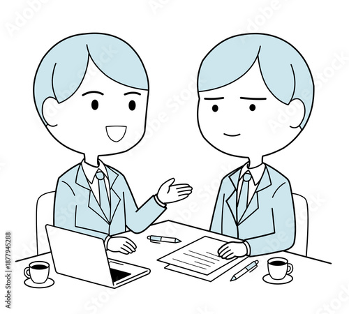会議をしている二人の会社員のイメージイラスト