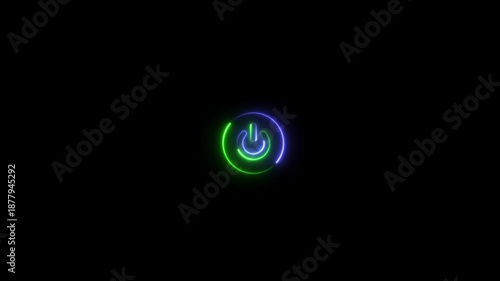 Neon power button icon animation. Power button icon. neon power on/off symbol.