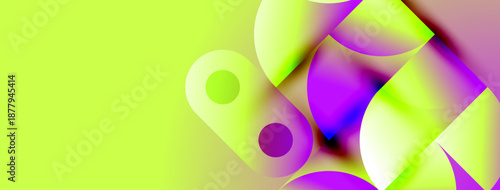 Abstract fluid shapes blend vibrant yellow, purple hues. Dynamic composition creates modern visual impact. Smooth gradients define forms.