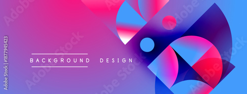 Abstract vibrant design. Geometric shapes overlap, creating dynamic visual effect. Pink, blue hues dominate composition. Modern aesthetic.