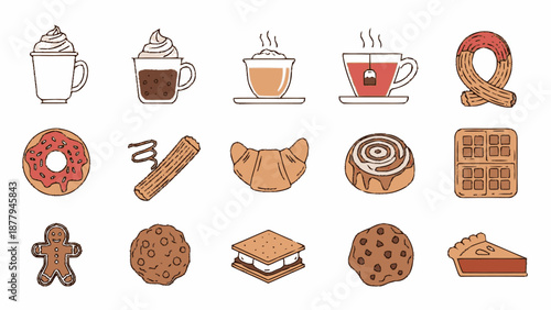 Assorted Cookies and Coffee Drinks Illustration.