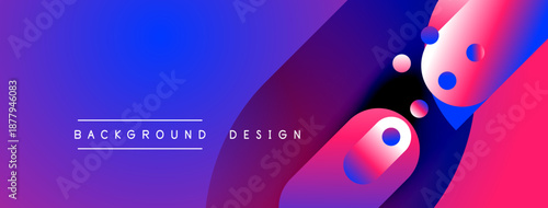 Abstract gradient background. Vibrant pinks, blues blend smoothly. Circles overlap creating dynamic visual effect. Text reads background design.