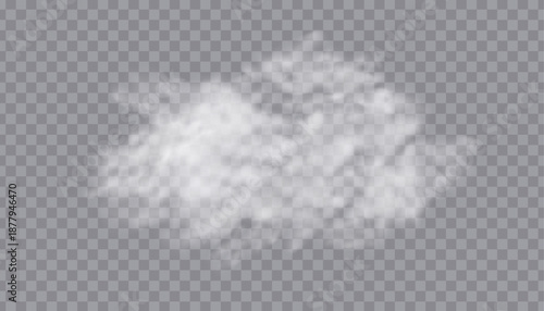 Fog or smoke cloud isolated on a transparent background. White clouds, haze, smog, dust, smoke, steam, displayed on a transparent PNG background.