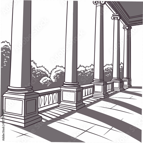 Marble columns casting soft shadow on floor white shadows 1