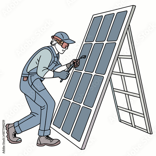 Solar panel installer adjusting angle mechanic worker