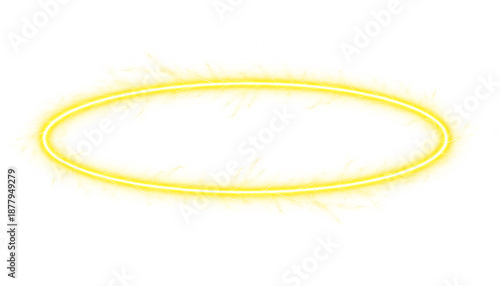 Yellow glowing halo ring isolated on white background.