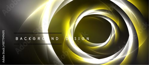 Abstract golden swirls create dynamic visual effect. Dark background emphasizes bright, flowing lines. Modern design element.
