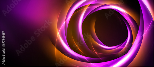 Abstract swirls, vibrant magenta, orange hues dominate. Dark background creates dramatic contrast, dynamic energy radiates. Smooth gradients define flowing shapes.