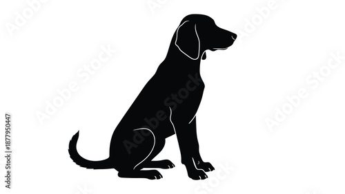 Black silhouette illustration of a loyal domestic dog sitting patiently in profile view against white