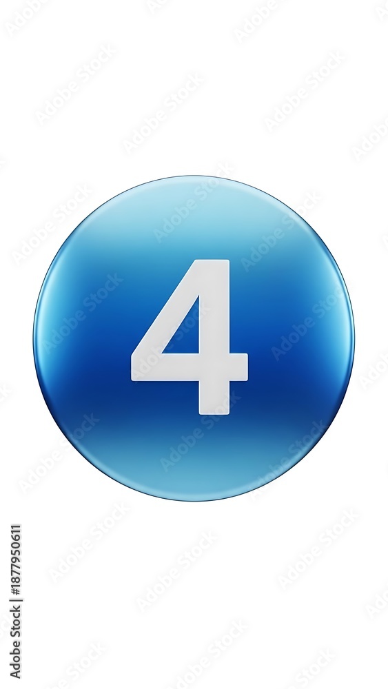 Fototapeta premium Blue Circle with White Number Four on White Background