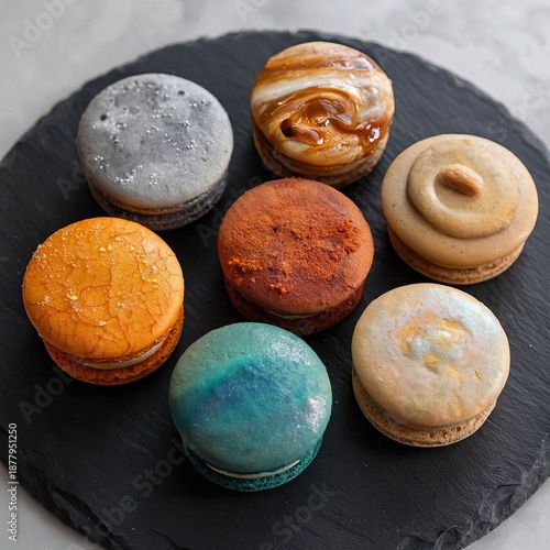 A planetary macaron set, each one inspired by a different celestial body