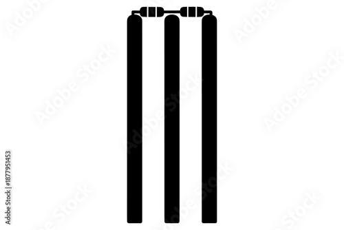 Black vector icon of cricket wickets and bails, essential equipment for the bat-and-ball sport, ideal for sports branding and digital design projects