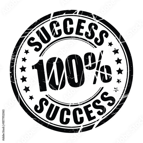 A black stamp displaying the word success with a percentage symbol inside
