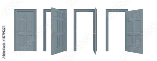 Doors set, including front view opened and closed doors