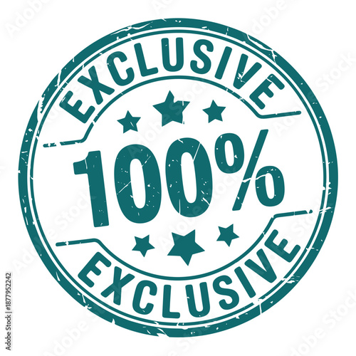 A distressed circular stamp displaying the word exclusive and one hundred percent