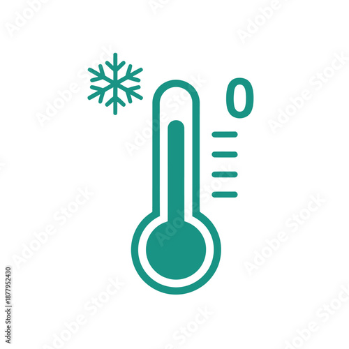 teal temperature icon with snowflake and zero degrees