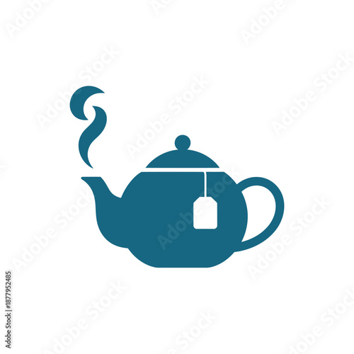 Teapot with steam and tea bag inside
