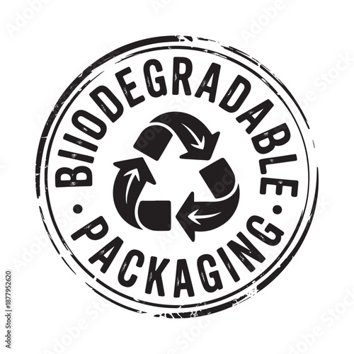 Biodegradable packaging logo with recycling symbol high quality