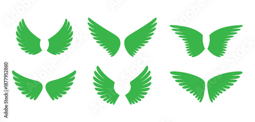 Collection of green wing silhouettes arranged in three rows on a plain background viewed from a straightforward perspective