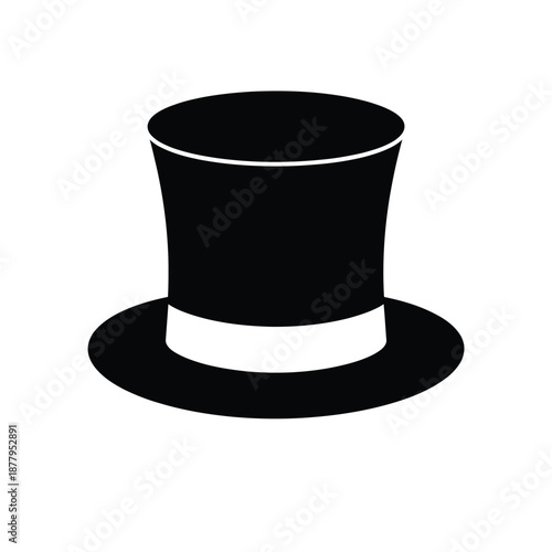 A simple black top hat with a white band is centrally displayed