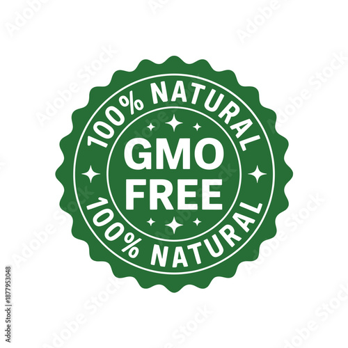 A green circular badge displaying 100 natural and gmo free text