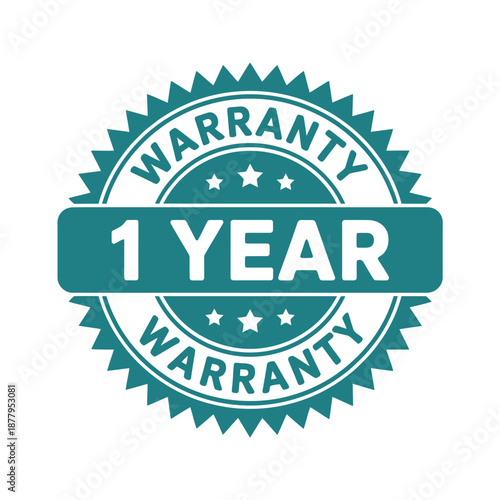 A teal warranty badge displaying one year of coverage is shown