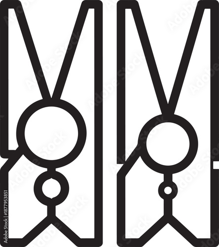 Clothespin outline icons for laundry, hanging clothes and household housework themes