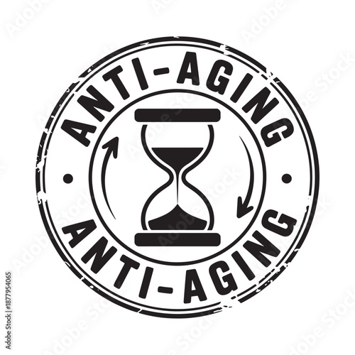 anti aging concept with hourglass and circular arrows