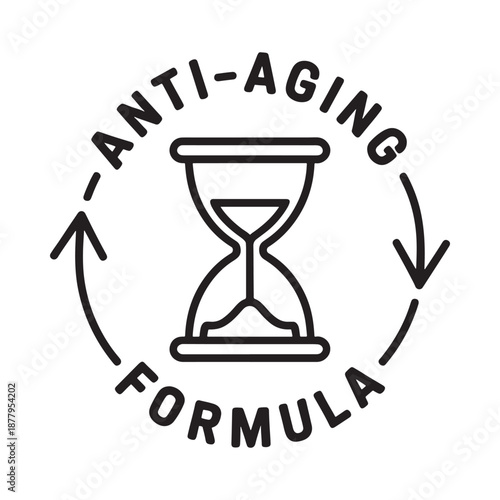 anti aging formula logo with hourglass symbol