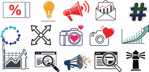 Collection of social media and analytics icons