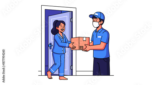 Delivery Man Handing Package to Woman.