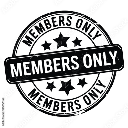 Black stamp with text members only and four stars inside a circle