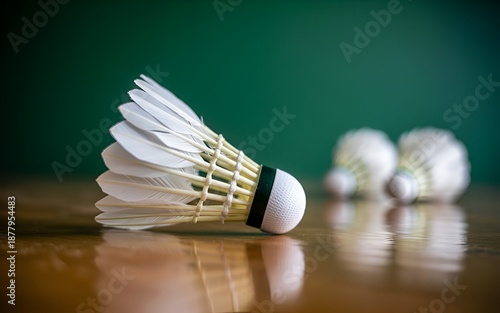 Close Up of Shuttlecock on Badminton Court Floor