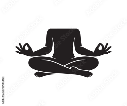 Abstract headless meditating body silhouette in lotus pose for yoga mindfulness