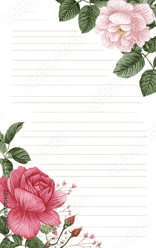 Elegant floral frame with pink roses