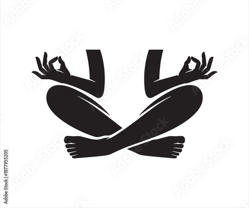 Yoga Meditation Silhouette with Mudra Hands in Lotus Sitting Pose