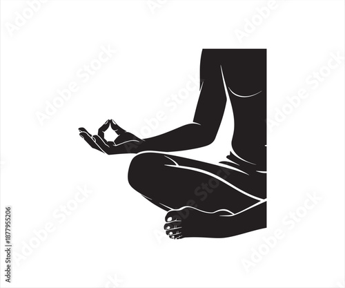 Yoga Meditation Silhouette with Mudra Hand in Seated Lotus Pose