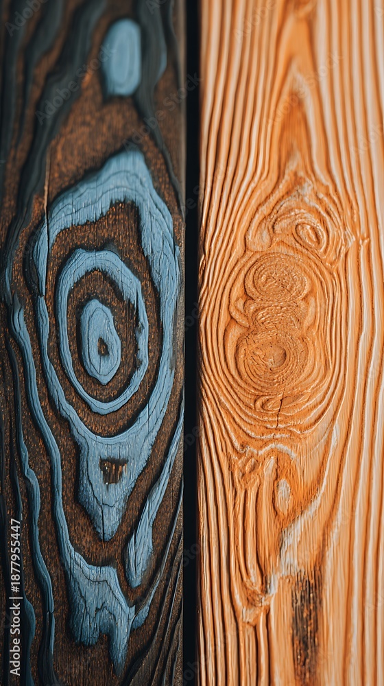 Naklejka premium Textured Wooden Planks with Peeling Turquoise and Orange Paint