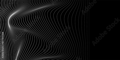3D Vector wave lines pattern smooth curve flowing dynamic white light isolated on black background for concept of technology, digital