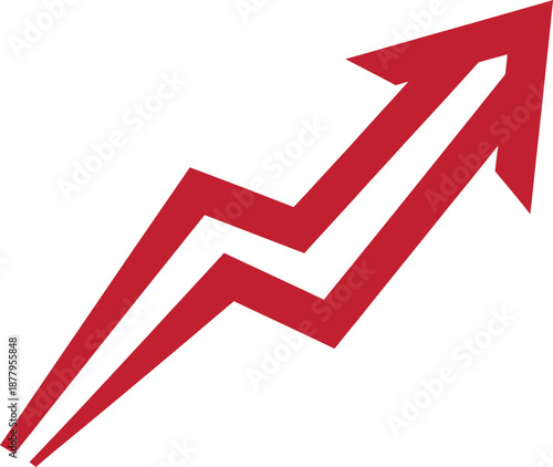 Red zigzag arrow pointing upwards isolated on transparent background