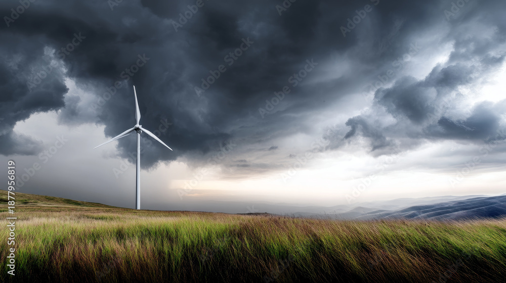 Obraz premium Wind turbines in a rural field on a summer day. The concept of an alternative energy source, energy saving, and careful attitude towards our planet Earth