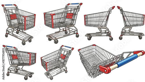 Dynamic Perspectives of Empty Shopping Carts, Symbolizing Modern Retail, E-commerce, and the Consumer Journey in a Bustling Digital Marketplace