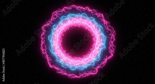 Concentric rings of vibrant electrical energy pulse against a dark background