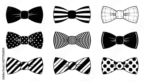 A Collection of Nine Stylish Bow Tie Designs Featuring Various Patterns and Textures