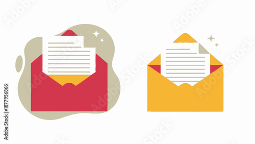 Vibrant open mail envelope with a letter inside, symbolizing new messages, email notification, and digital communication concept