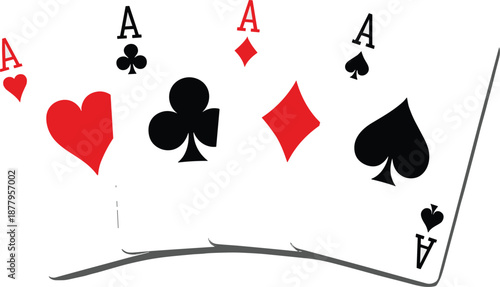 Four Aces Playing Cards Illustration Poker Hand Casino Gambling Luck Winning Strategy Game Concept White Background Hearts Clubs Diamonds Spades Risk Entertainment Success Competition Chance Recreatio