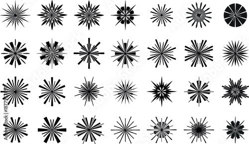 Collection of 25 unique black splatter designs isolated on transparent background