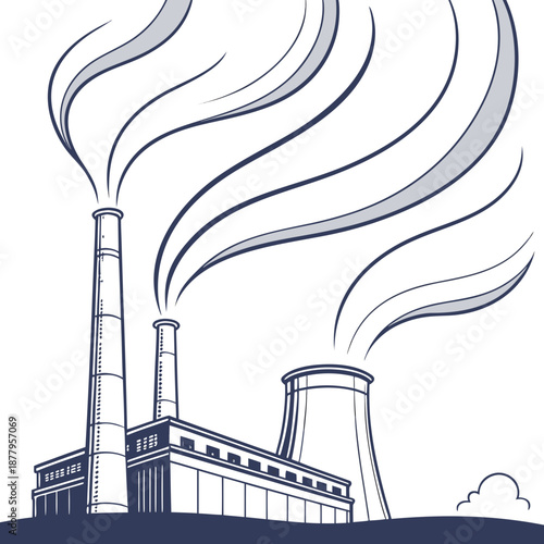 Industrial factory with smokestacks emitting smoke