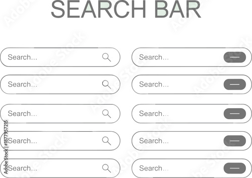 Modern search bar ui template vector graphic set for website design app development interface navigation user experience research information architecture web search engine optimization marketing pres